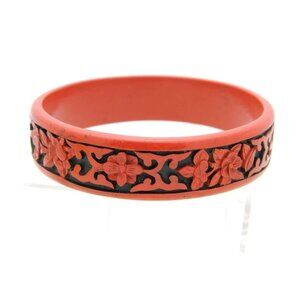 Vintage Faux Cinnabar Deep Carved Flower Bracelet B